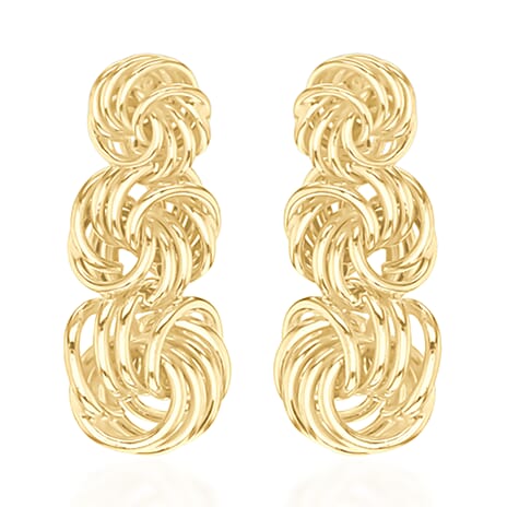 9K Yellow Gold Graduated Rose Drop Earring with Push Back