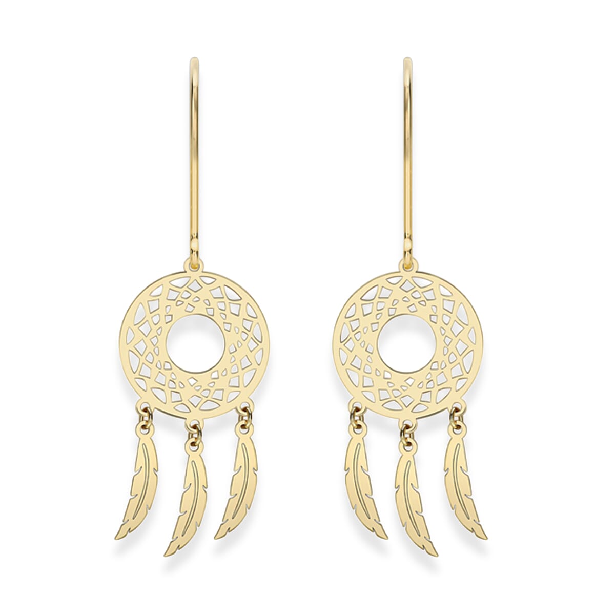 9K Yellow Gold Dreamcatcher Drop Earring with Hook