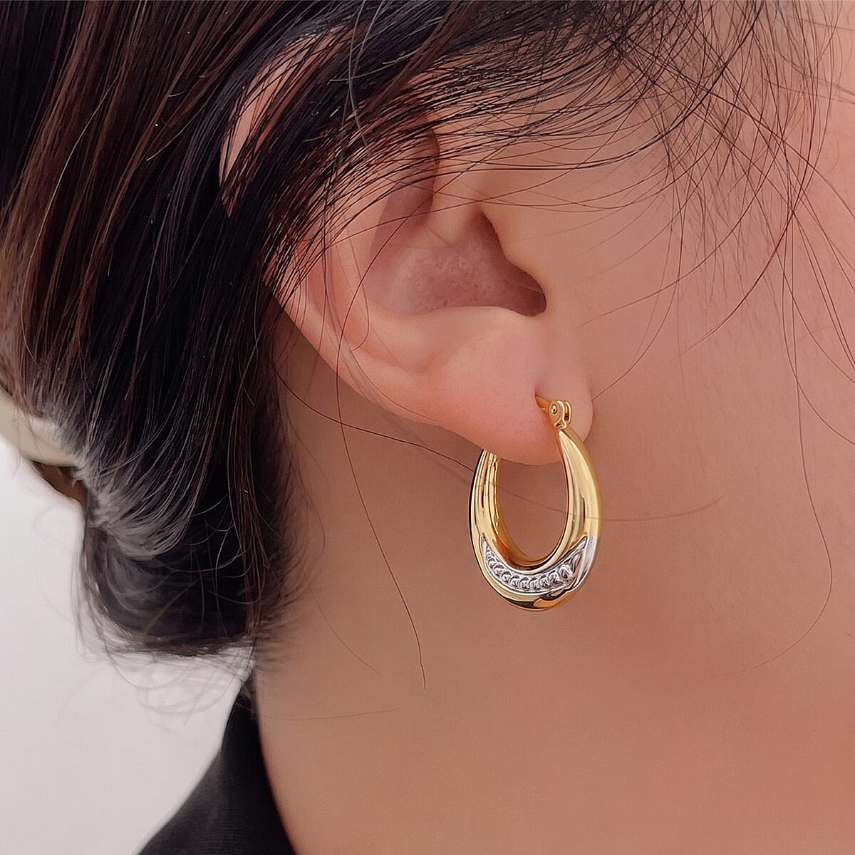 Close Out Deal - Oval Creole Gold Overlay in Sterling Silver Earring