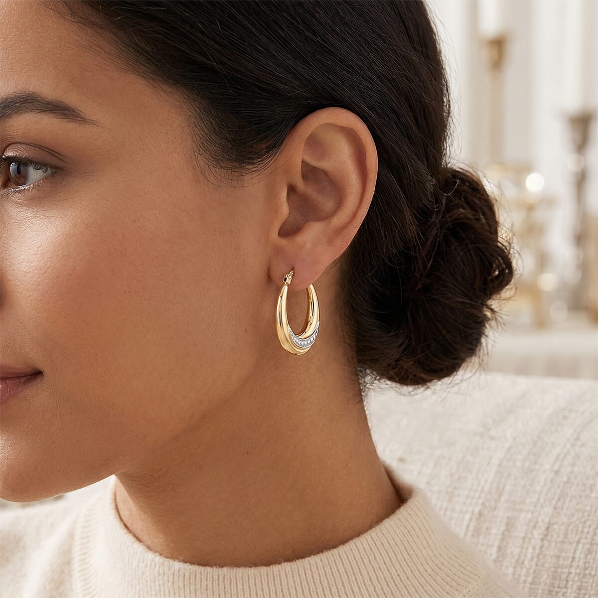 Close Out Deal - Oval Creole Gold Overlay in Sterling Silver Earring