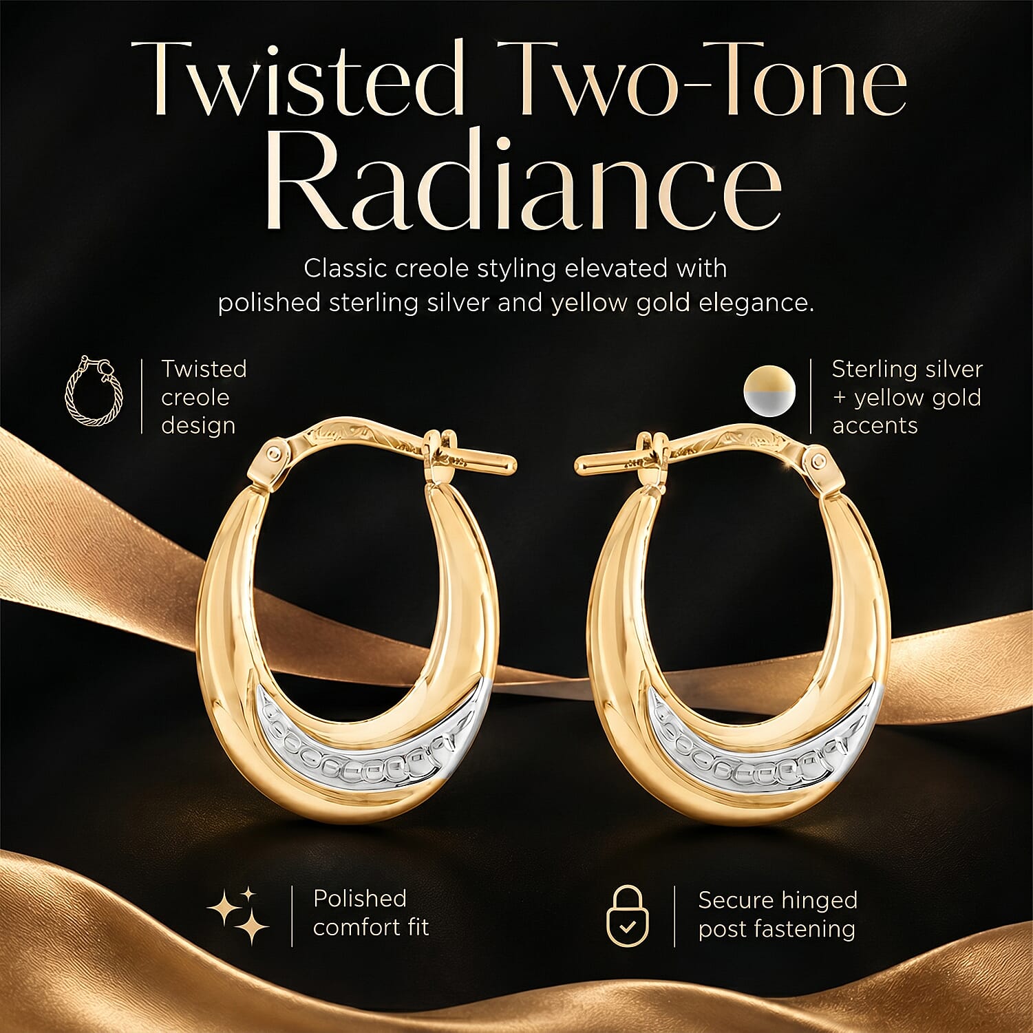 Close Out Deal - Oval Creole Gold Overlay in Sterling Silver Earring