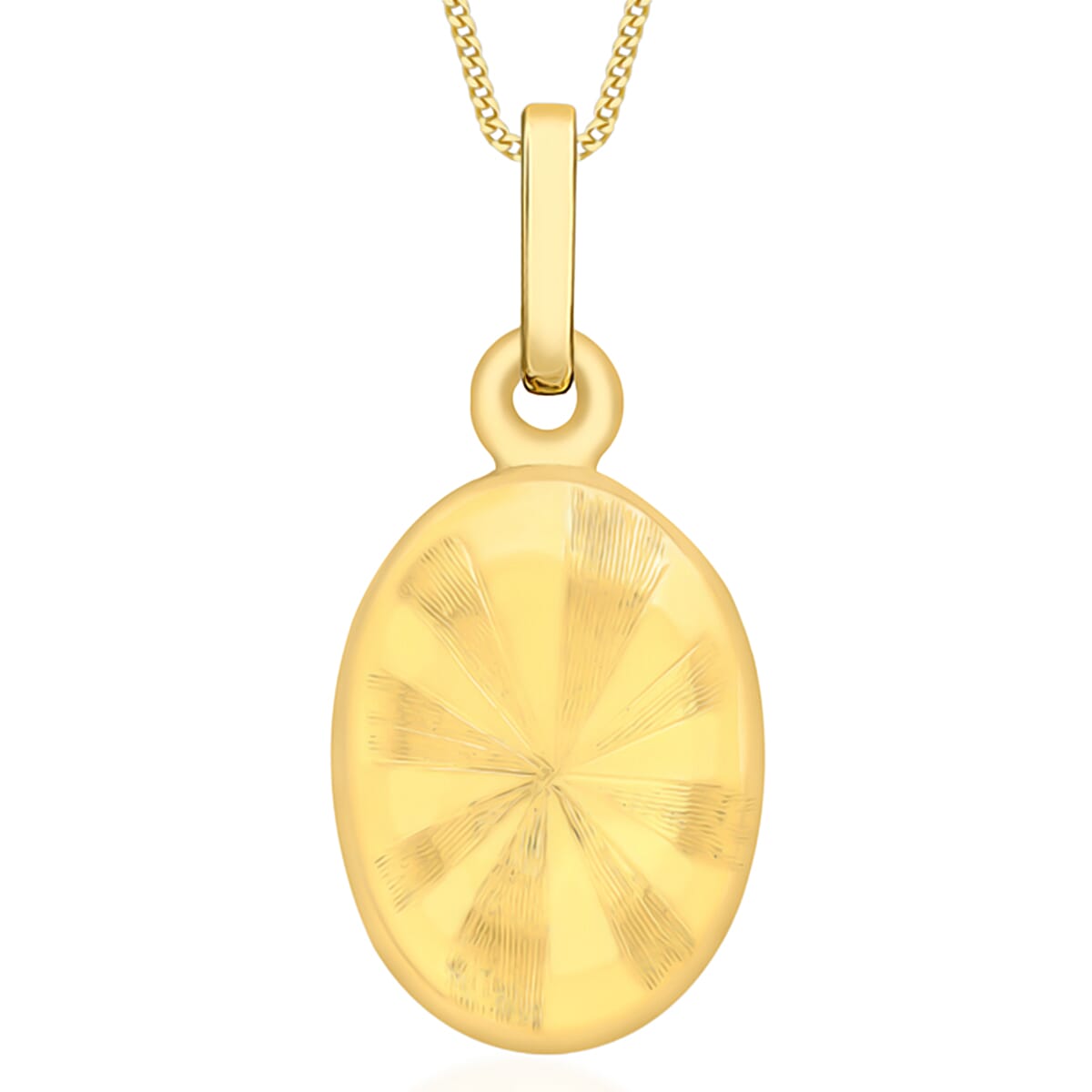 9K Yellow Gold Engraved Stripe Oval Locket Pendant