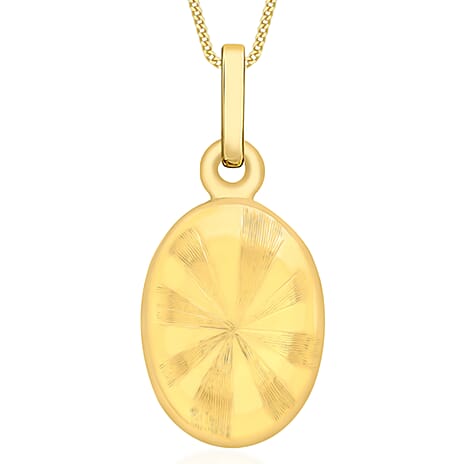 9K Yellow Gold Engraved Stripe Oval Locket Pendant