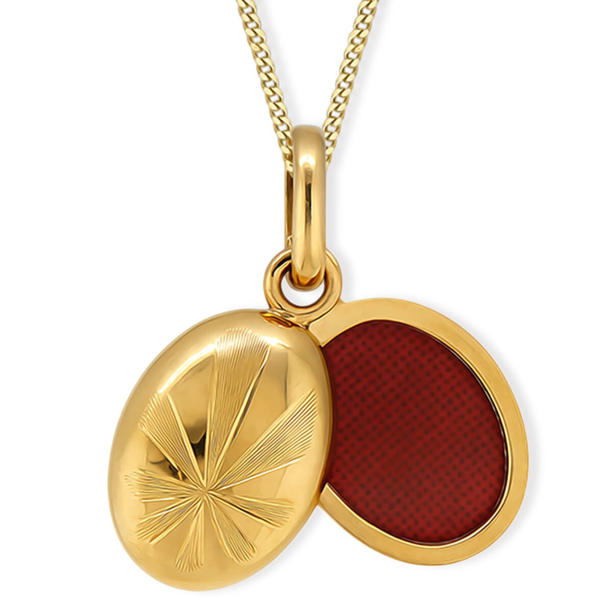 9K Yellow Gold Engraved Stripe Oval Locket Pendant
