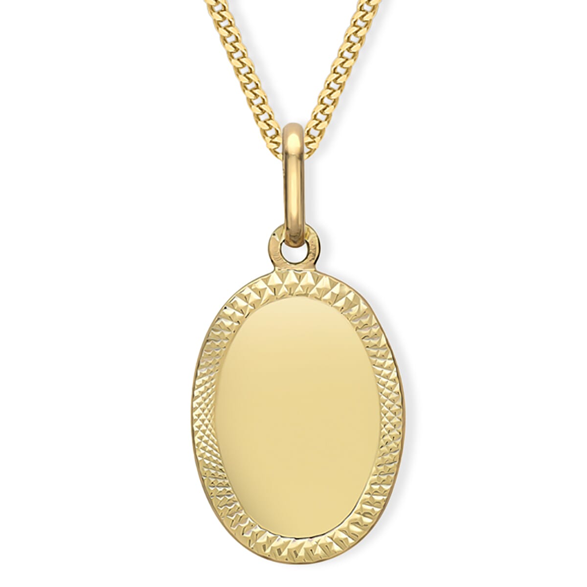 9K Yellow Gold Diamond-Cut-Edge Oval Pendant