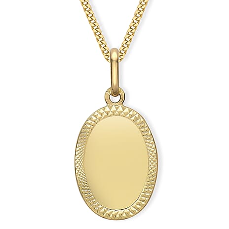 9K Yellow Gold Diamond-Cut-Edge Oval Pendant