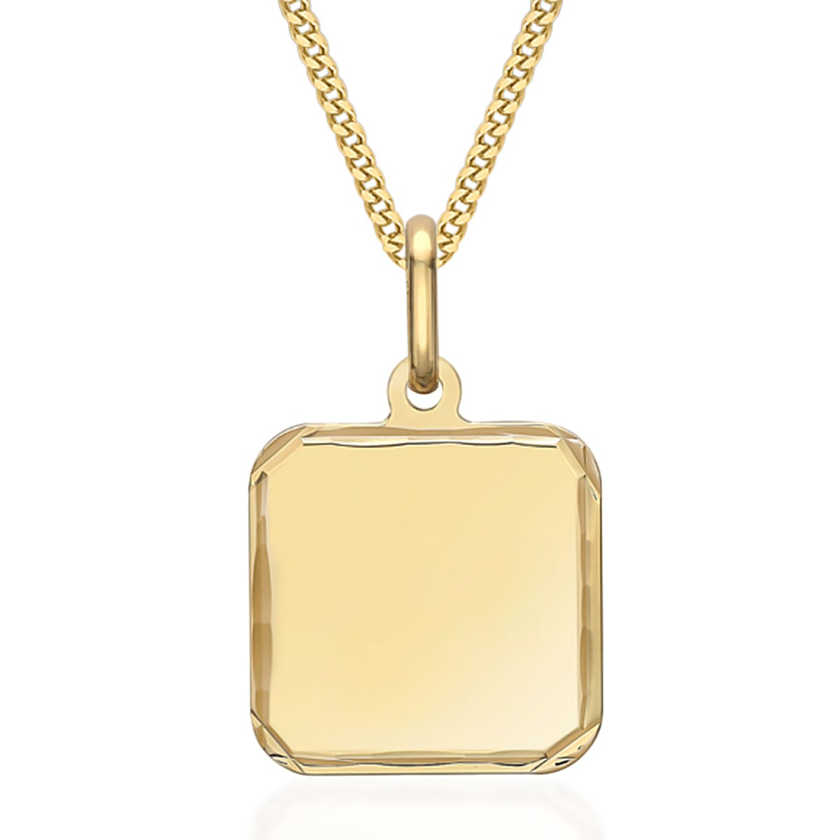 9K Yellow Gold Diamond-Cut-Edge Square Pendant