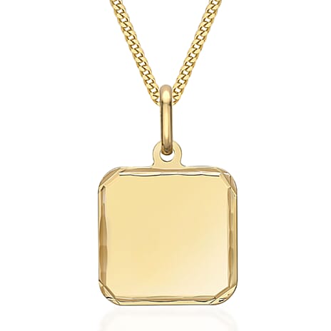 9K Yellow Gold Diamond-Cut-Edge Square Pendant