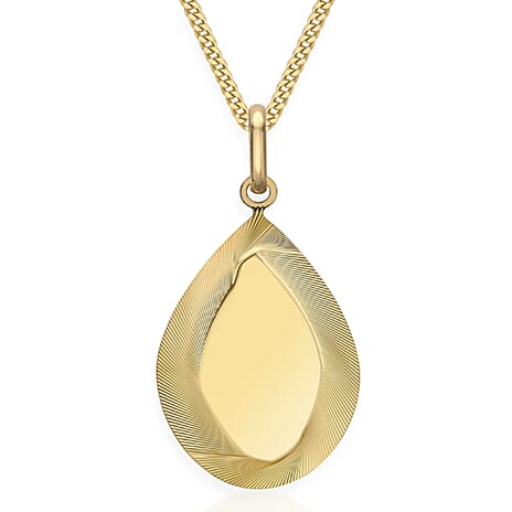 9K Yellow Gold Concertinaed Edge Teardrop Pendant