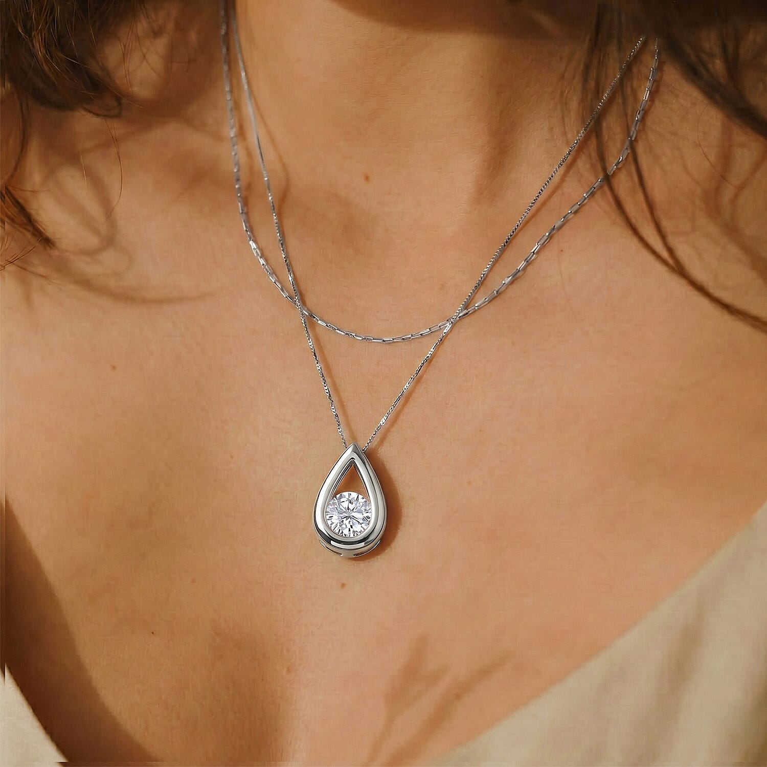 D'Joy - GRA Certified Moissanite Solitaire Pendant in Rhodium Overlay Sterling Silver