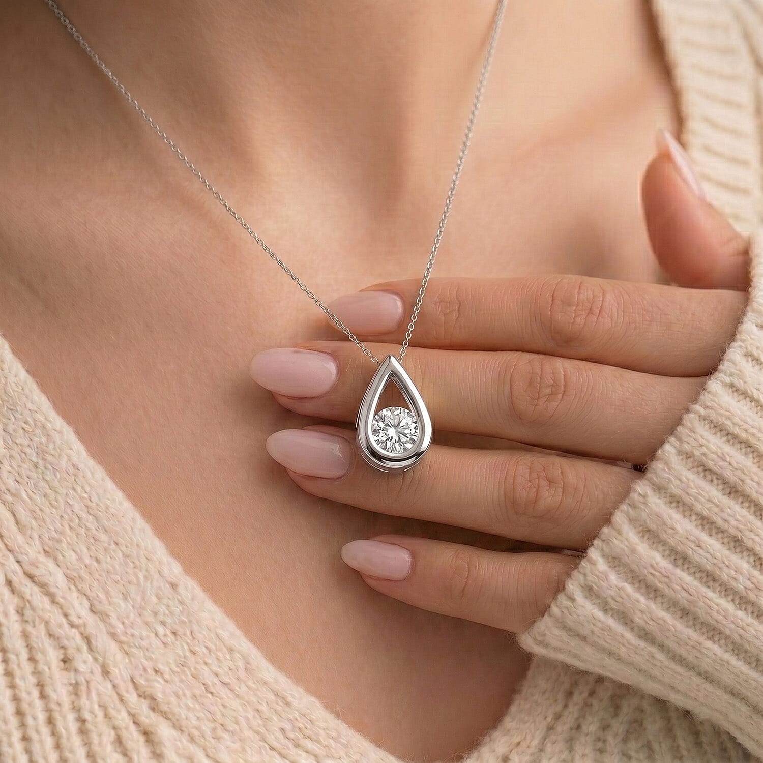 D'Joy - GRA Certified Moissanite Solitaire Pendant in Rhodium Overlay Sterling Silver