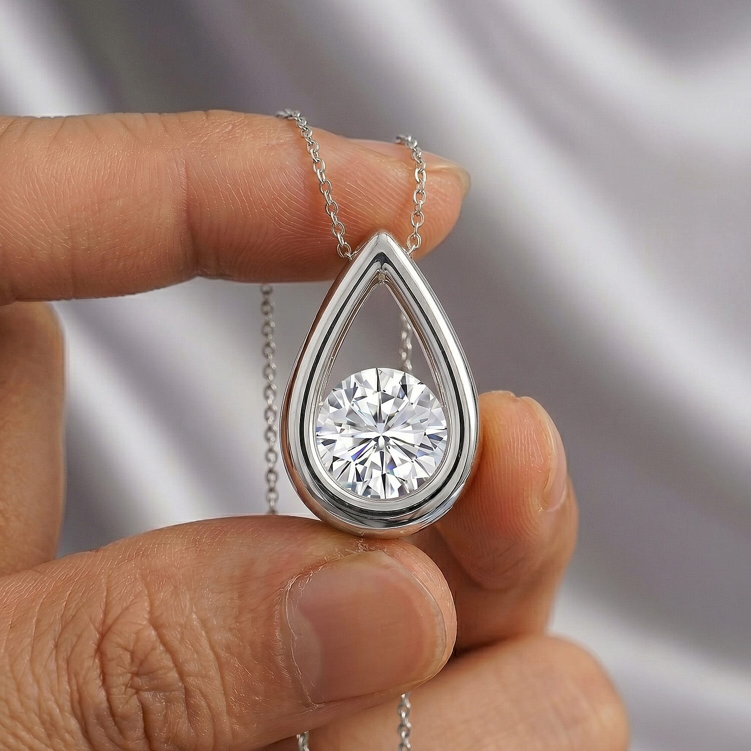 D'Joy - GRA Certified Moissanite Solitaire Pendant in Rhodium Overlay Sterling Silver