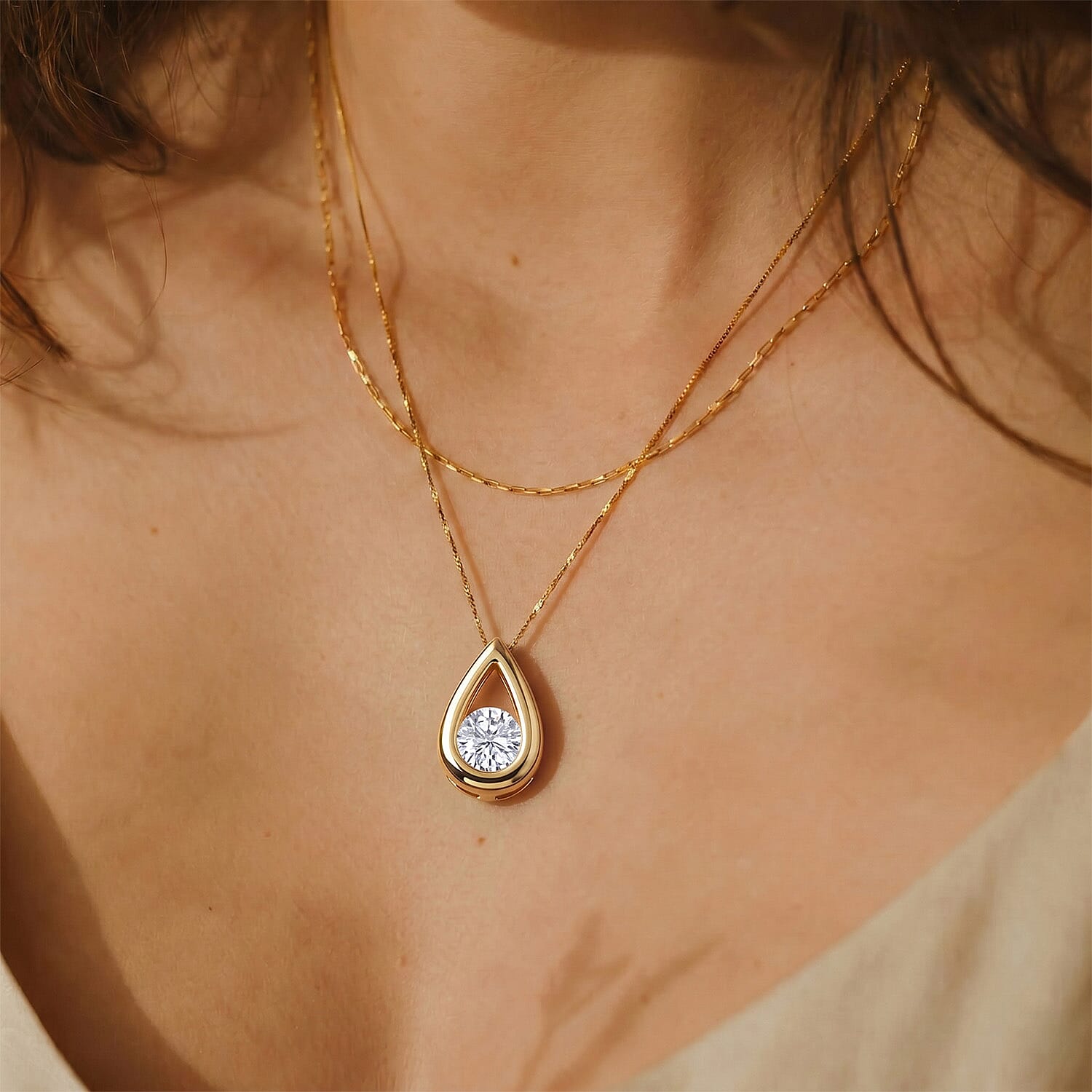 D'Joy - GRA Certified Moissanite Solitaire Pendant in Yellow Gold Plated Sterling Silver