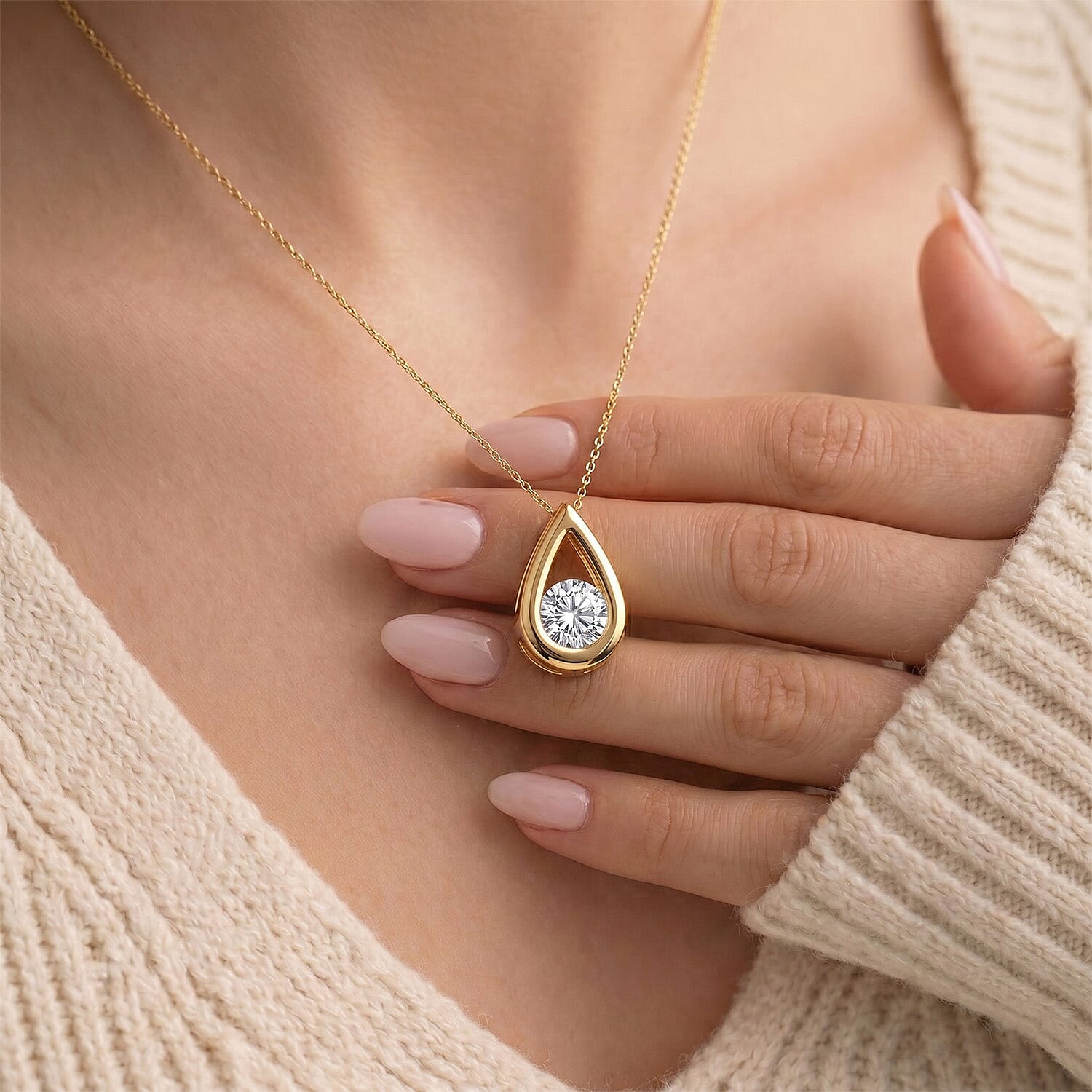 D'Joy - GRA Certified Moissanite Solitaire Pendant in Yellow Gold Plated Sterling Silver