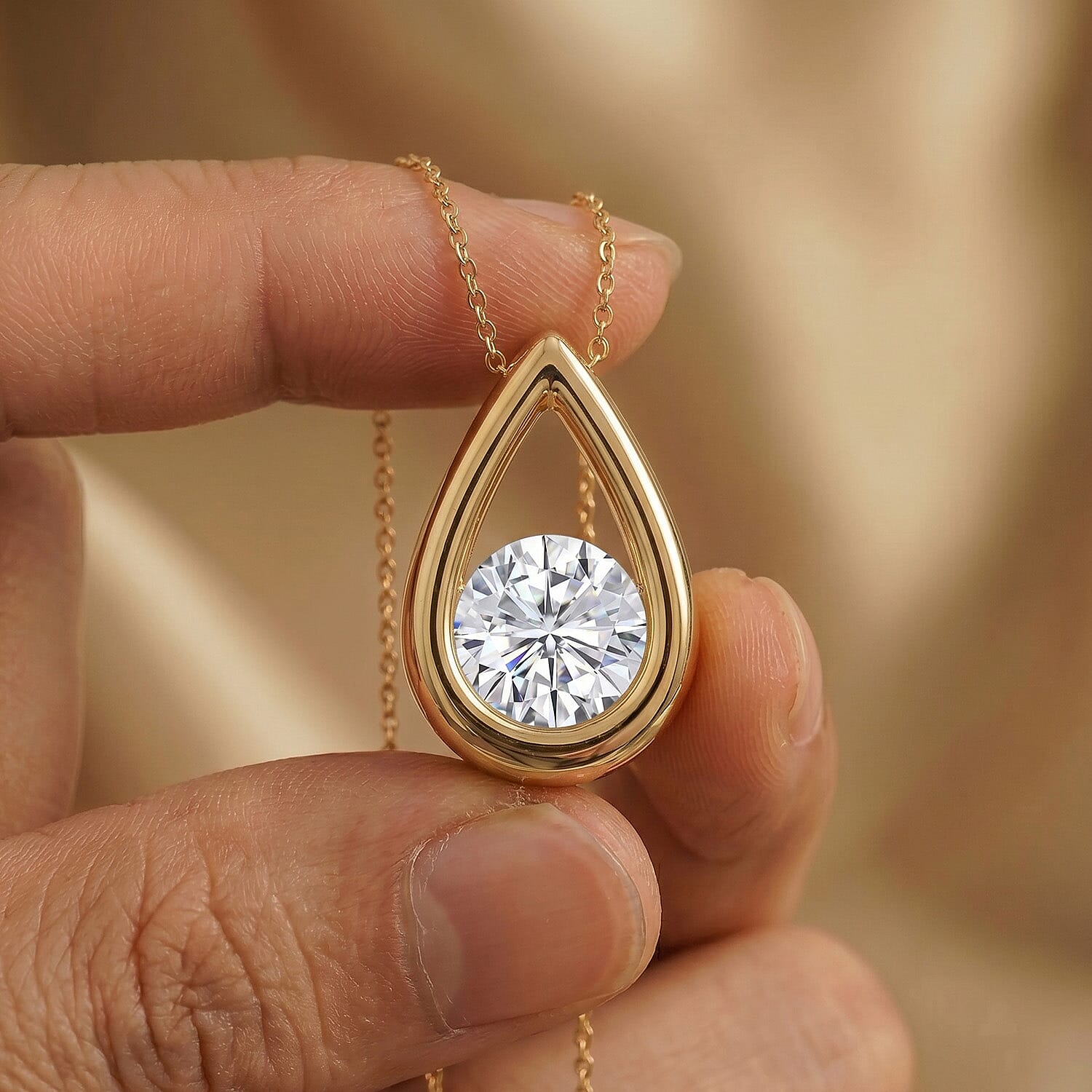 D'Joy - GRA Certified Moissanite Solitaire Pendant in Yellow Gold Plated Sterling Silver