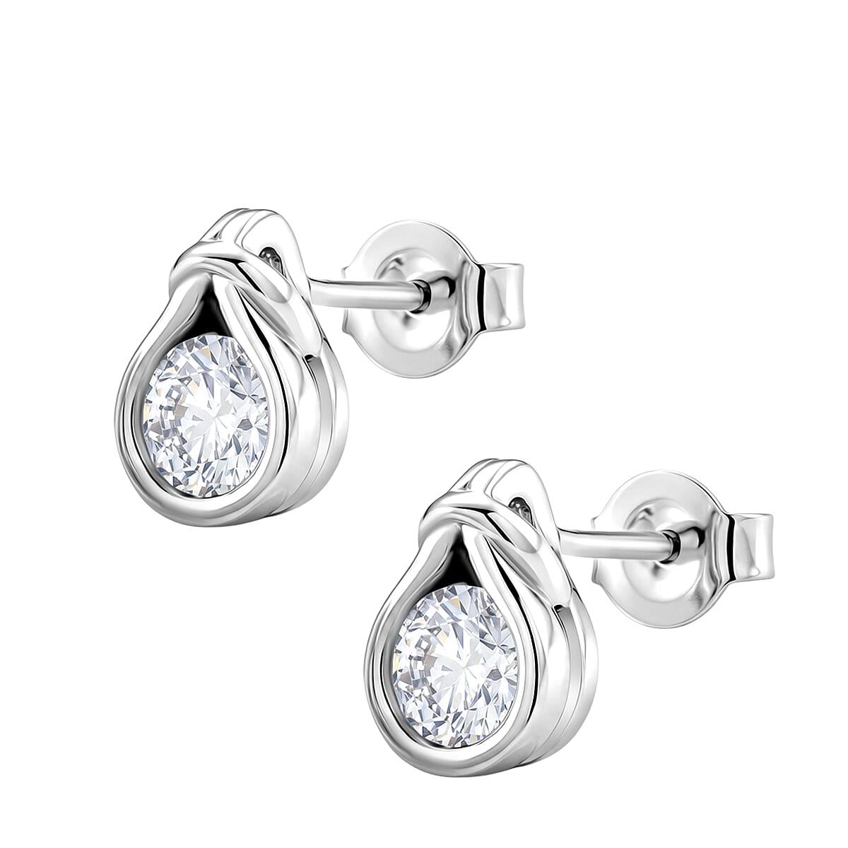 D'Joy - GRA Certified Moissanite Solitaire Stud Push Post Earring in Rhodium Overlay Sterling Silver