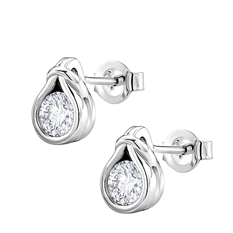 D'Joy - GRA Certified Moissanite Solitaire Stud Push Post Earring in Rhodium Overlay Sterling Silver