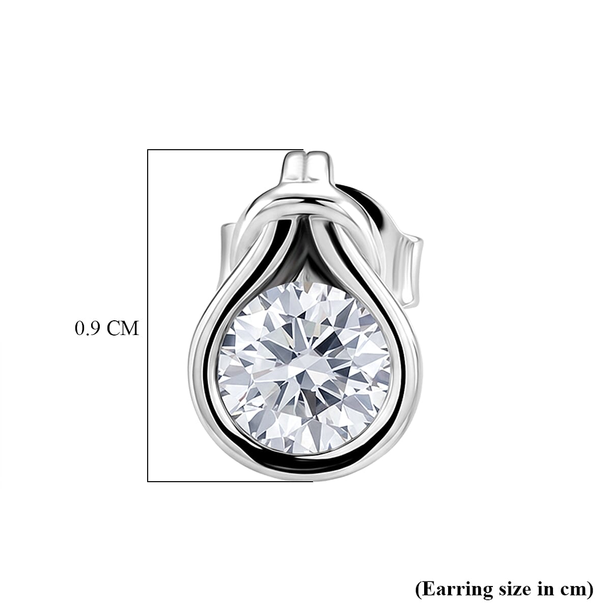 D'Joy - GRA Certified Moissanite Solitaire Stud Push Post Earring in Rhodium Overlay Sterling Silver