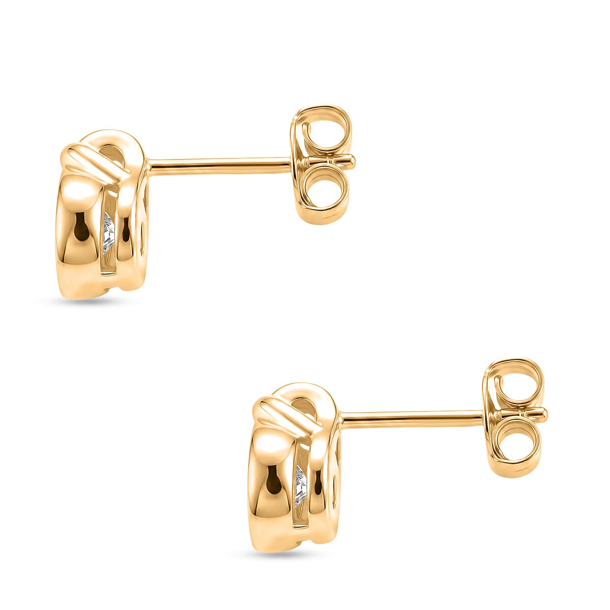 D'Joy - GRA Certified Moissanite Solitaire Stud Push Post Earring in Yellow Gold Plated Sterling Silver