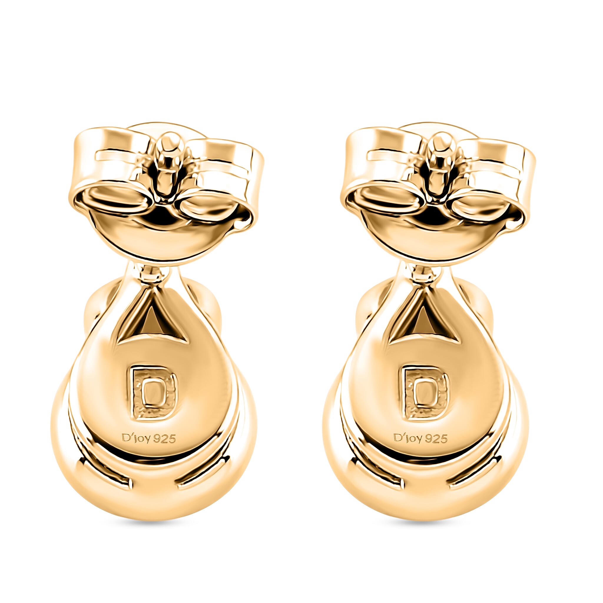 D'Joy - GRA Certified Moissanite Solitaire Stud Push Post Earring in Yellow Gold Plated Sterling Silver