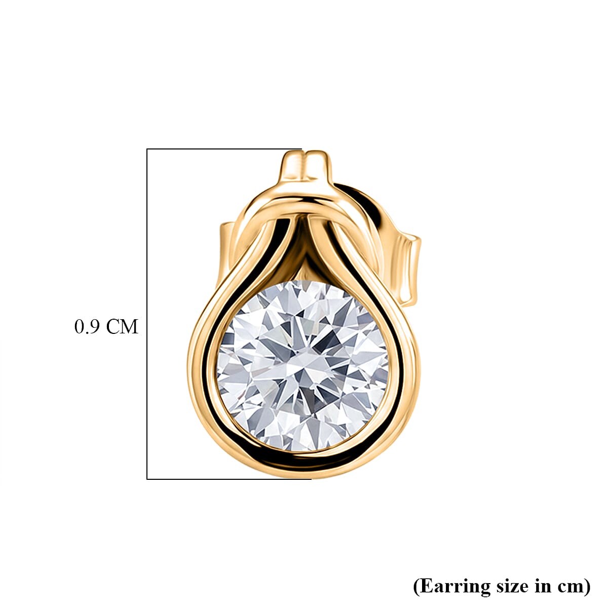 D'Joy - GRA Certified Moissanite Solitaire Stud Push Post Earring in Yellow Gold Plated Sterling Silver