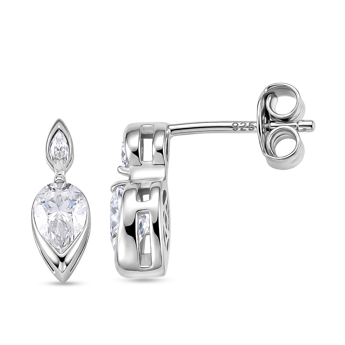 D'Joy - GRA Certified Moissanite Dangling Earring with Push Back in Rhodium Overlay Sterling Silver 1.06 Ct.
