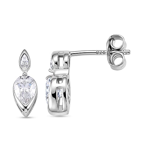 D'Joy - GRA Certified Moissanite Dangling Earring with Push Back in Rhodium Overlay Sterling Silver 1.06 Ct.