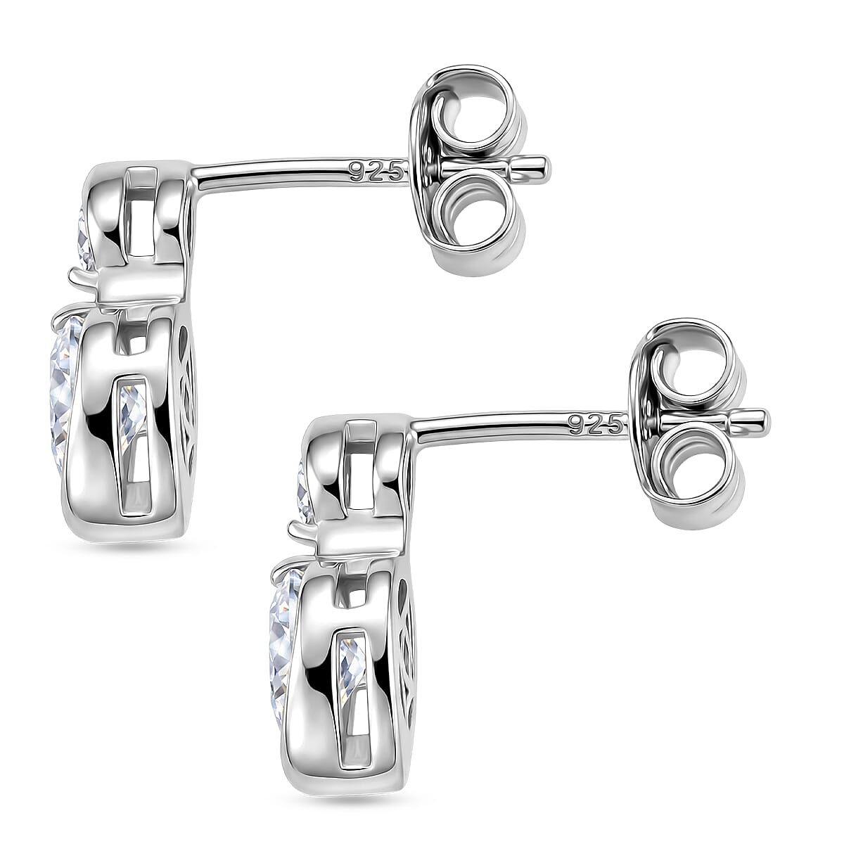 D'Joy - GRA Certified Moissanite Dangling Earring with Push Back in Rhodium Overlay Sterling Silver 1.06 Ct.
