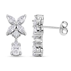D'Joy - GRA Certified Moissanite Floral Drop Earring with Push Back in Yellow Gold Plated Sterling Silver 2.48 Ct.