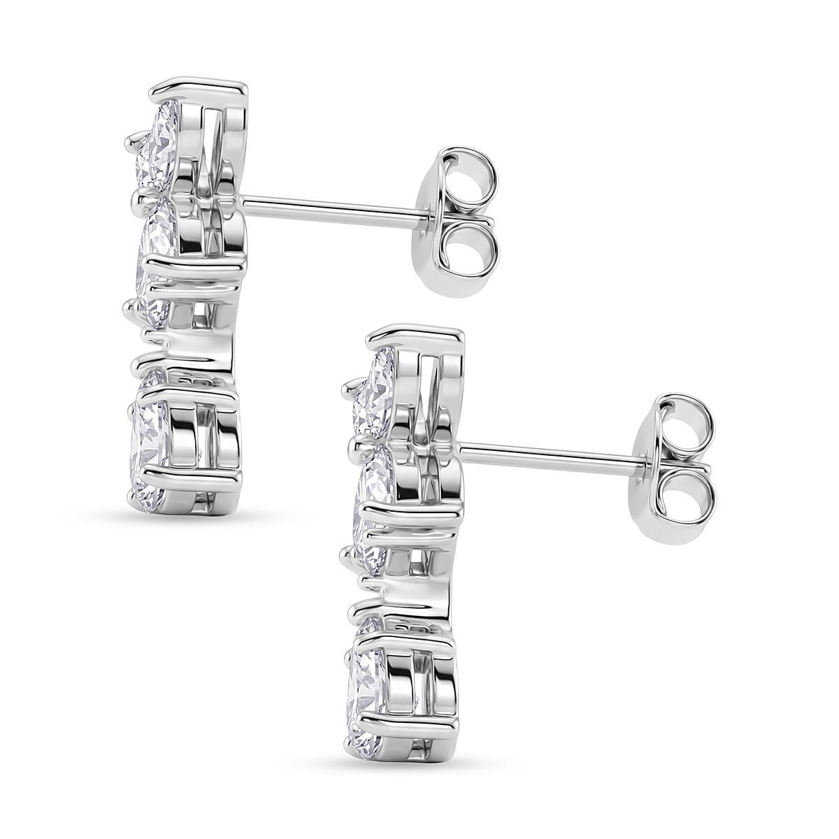 D'Joy - GRA Certified Moissanite Floral Drop Earring with Push Back in Rhodium Overlay Sterling Silver 2.48 Ct.