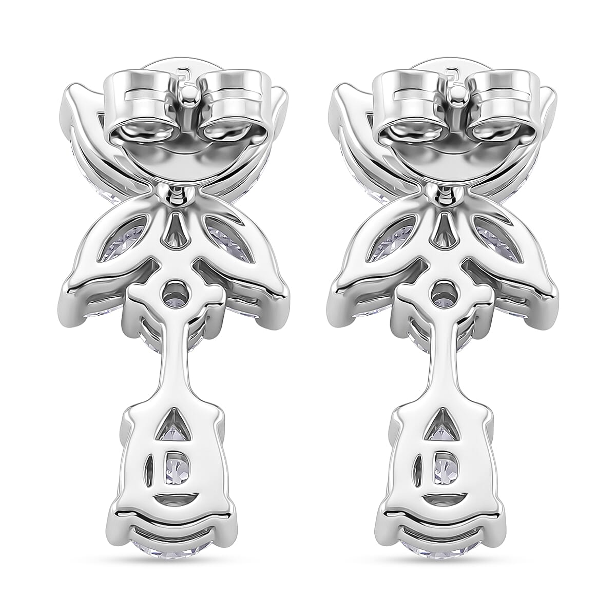 D'Joy - GRA Certified Moissanite Floral Drop Earring with Push Back in Rhodium Overlay Sterling Silver 2.48 Ct.