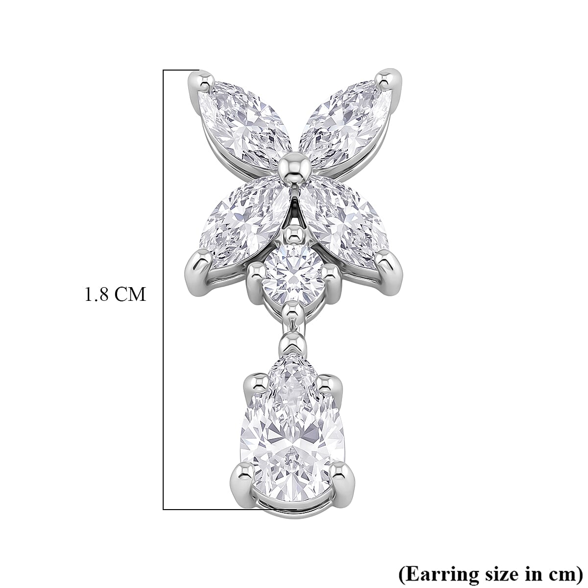 D'Joy - GRA Certified Moissanite Floral Drop Earring with Push Back in Rhodium Overlay Sterling Silver 2.48 Ct.