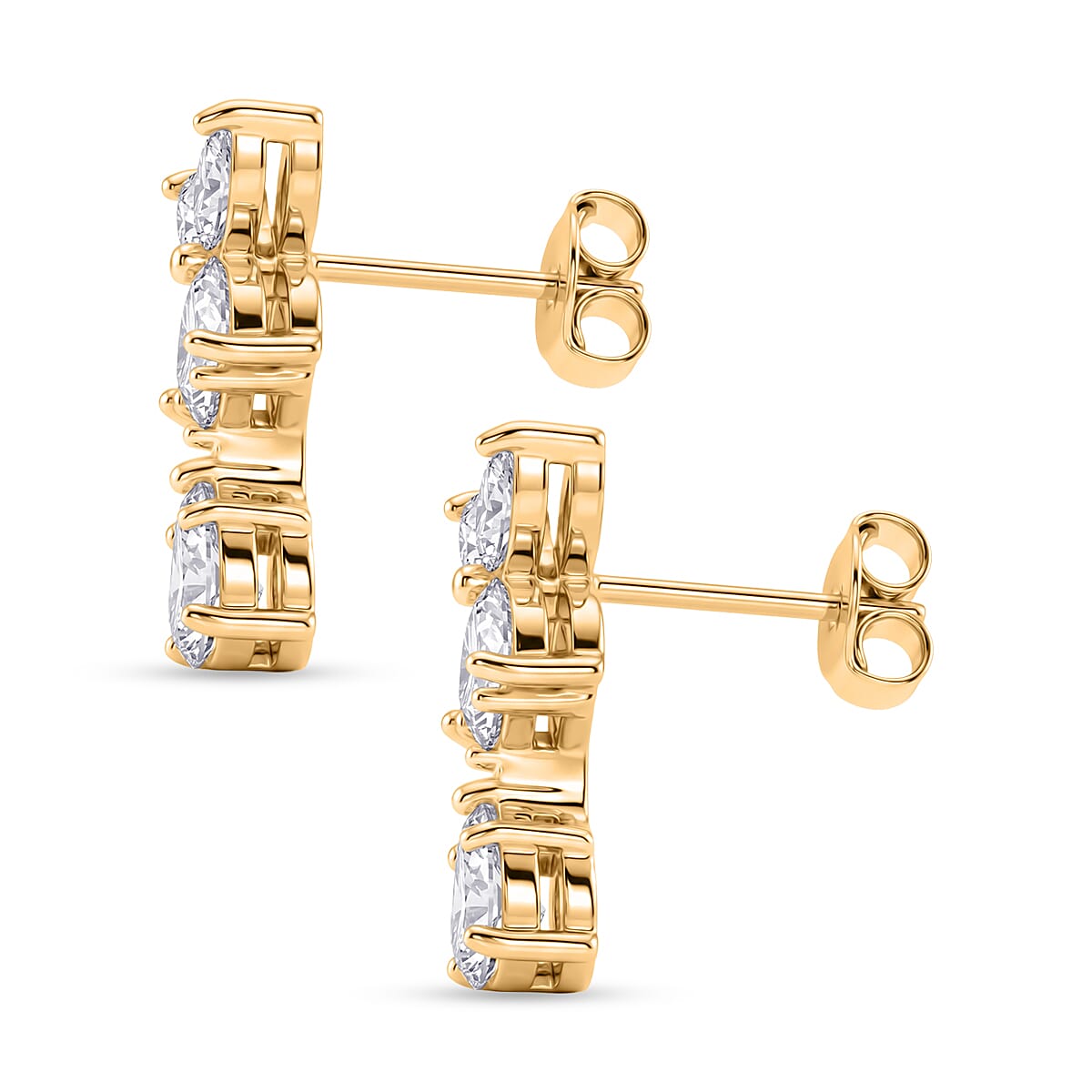 D'Joy - GRA Certified Moissanite Floral Drop Earring with Push Back in Yellow Gold Plated Sterling Silver 2.48 Ct.