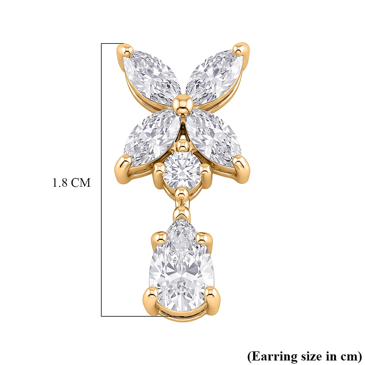 D'Joy - GRA Certified Moissanite Floral Drop Earring with Push Back in Yellow Gold Plated Sterling Silver 2.48 Ct.