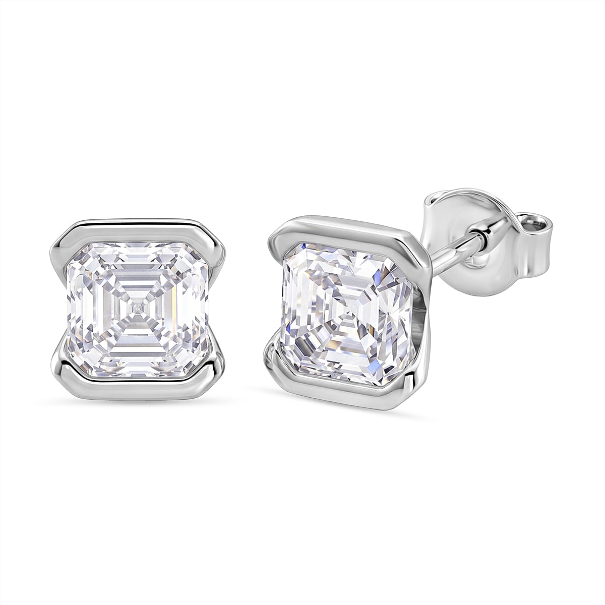 D'Joy - GRA Certified (D-VVS1) Moissanite Solitaire Stud Push Post Earring in Rhodium Overlay Sterling Silver 2.00 Ct.