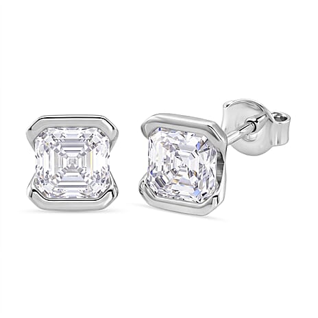 D'Joy - GRA Certified (D-VVS1) Moissanite Solitaire Stud Push Post Earring in Rhodium Overlay Sterling Silver 2.00 Ct.