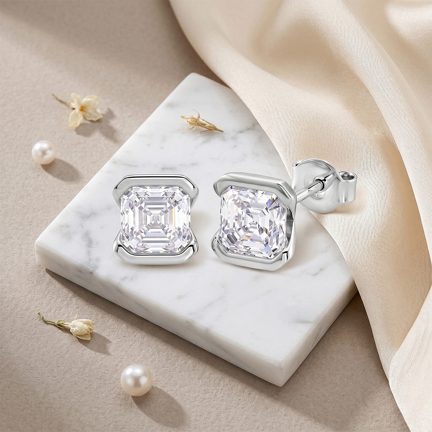 D'Joy - GRA Certified (D-VVS1) Moissanite Solitaire Stud Push Post Earring in Rhodium Overlay Sterling Silver 2.00 Ct.