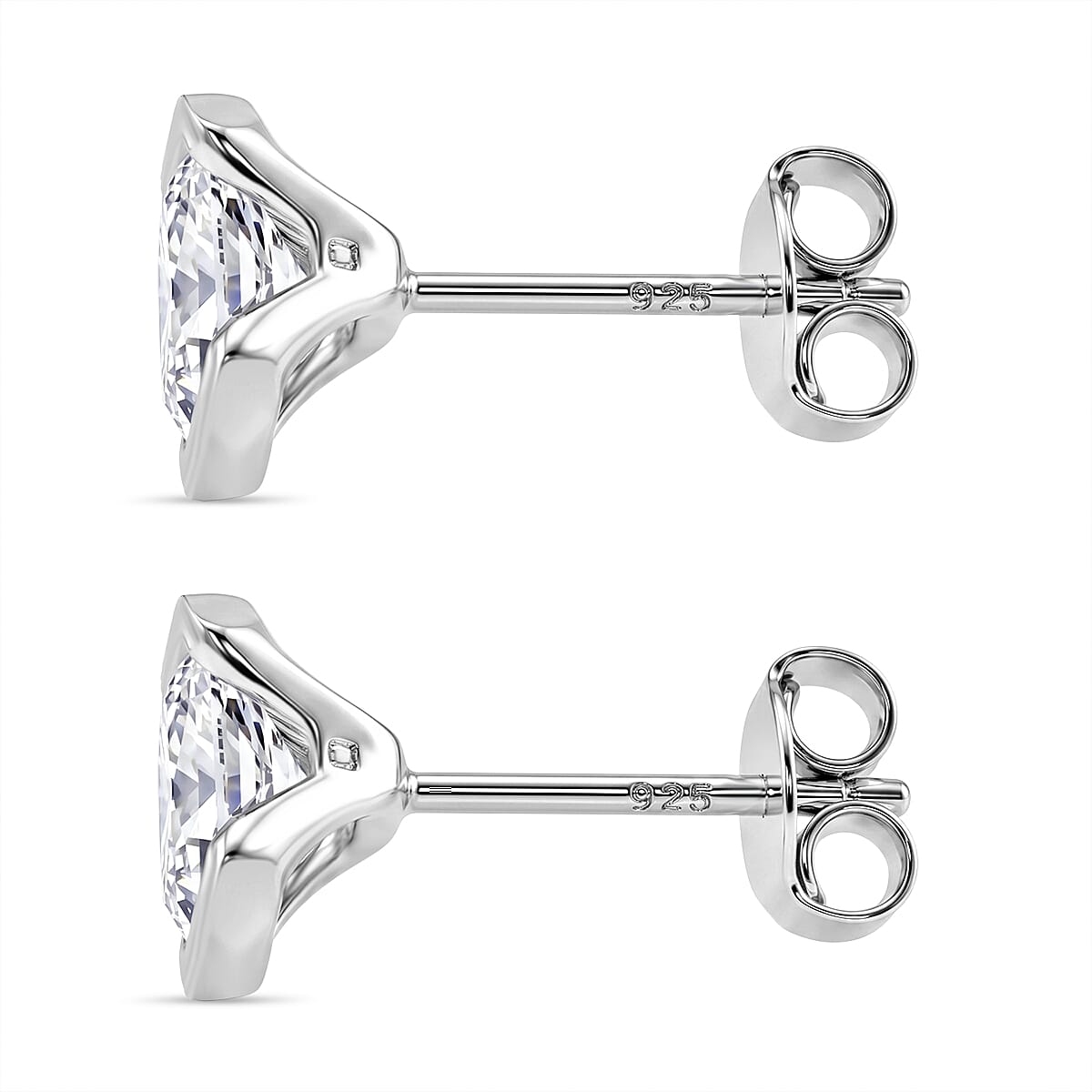 D'Joy - GRA Certified (D-VVS1) Moissanite Solitaire Stud Push Post Earring in Rhodium Overlay Sterling Silver 2.00 Ct.