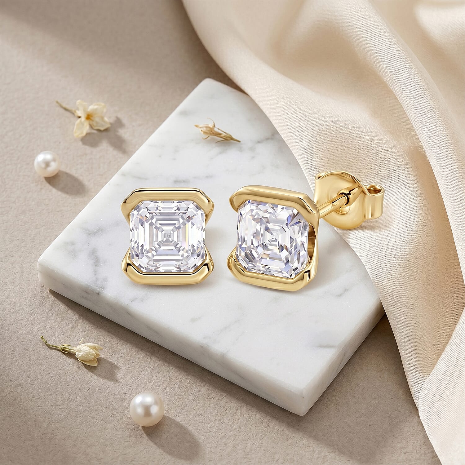 D'Joy - GRA Certified (D-VVS1) Moissanite Solitaire Stud Push Post Earring in Yellow Gold Plated Sterling Silver 2.00 Ct.