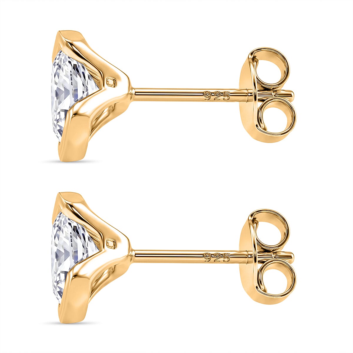 D'Joy - GRA Certified (D-VVS1) Moissanite Solitaire Stud Push Post Earring in Yellow Gold Plated Sterling Silver 2.00 Ct.