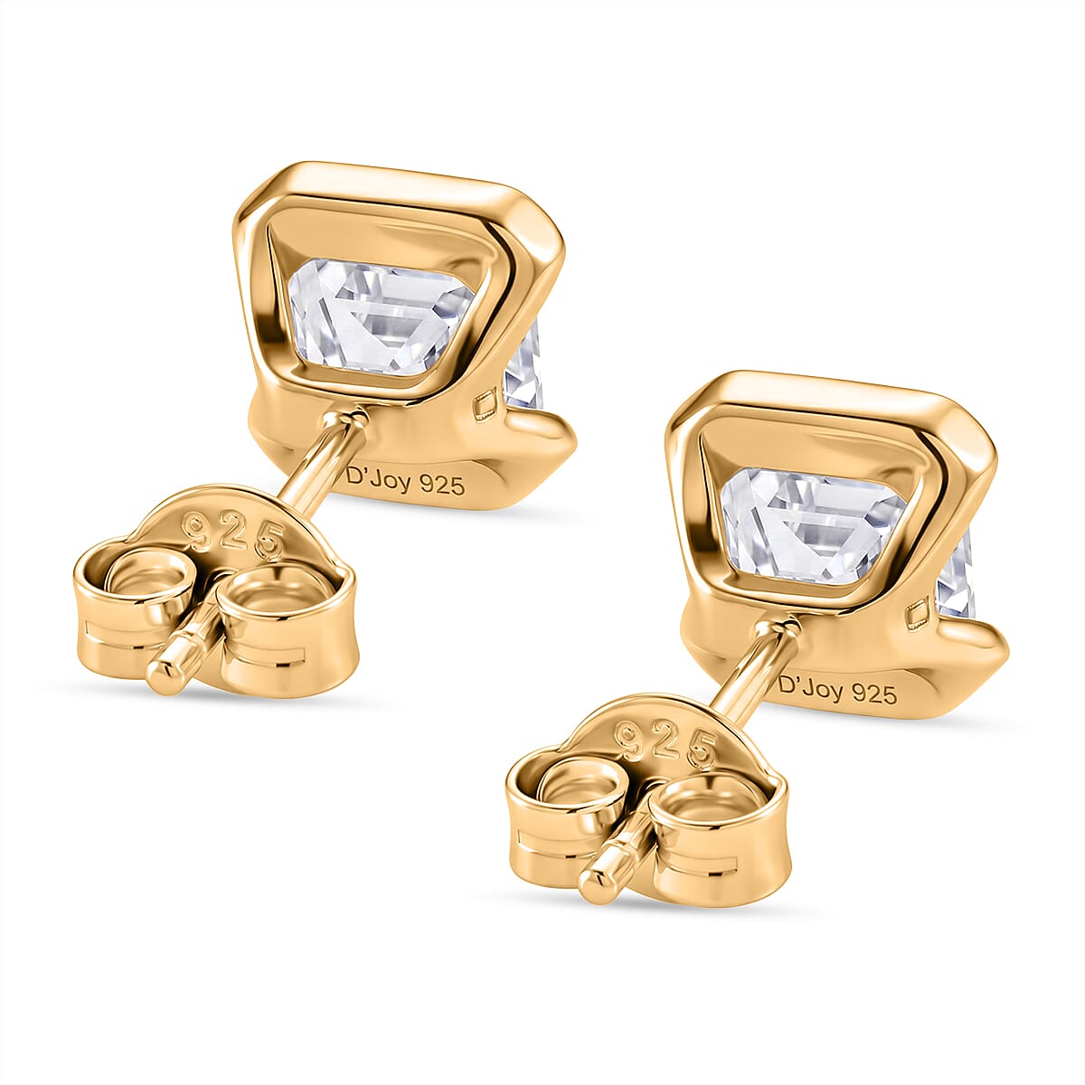 D'Joy - GRA Certified (D-VVS1) Moissanite Solitaire Stud Push Post Earring in Yellow Gold Plated Sterling Silver 2.00 Ct.