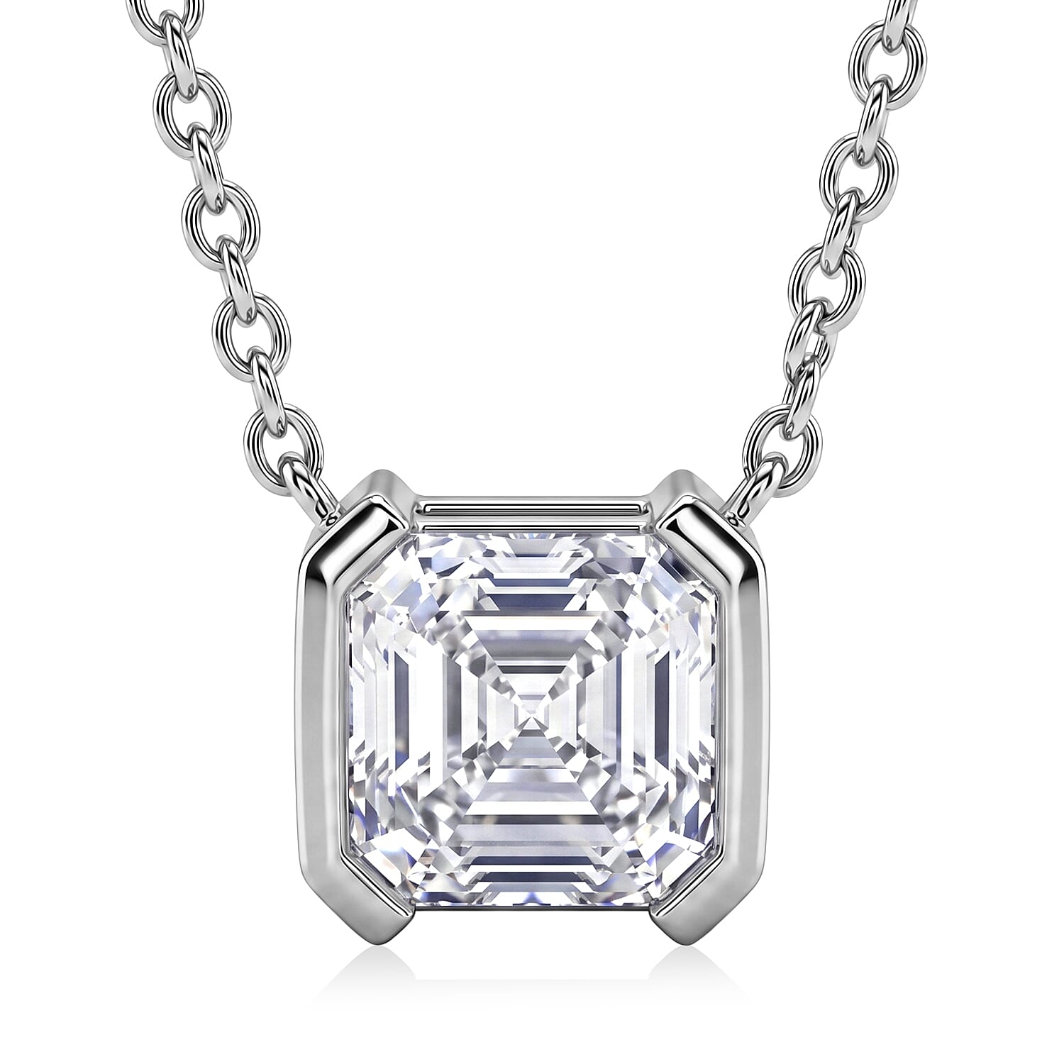 D'Joy - GRA Certified Moissanite Solitaire Necklace (Size - 18) in Rhodium Overlay Sterling Silver 2.00 Ct.