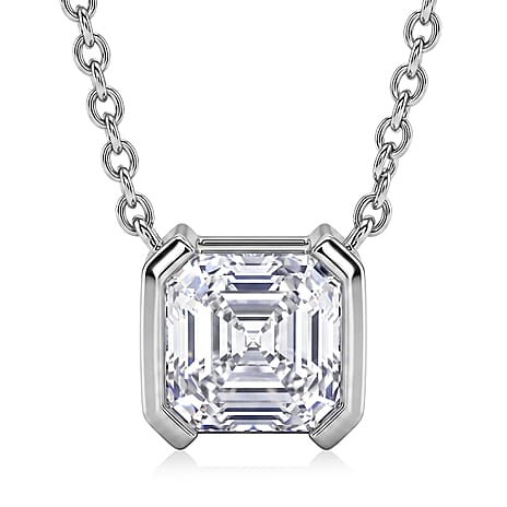 D'Joy - GRA Certified Moissanite Solitaire Necklace (Size - 18) in Rhodium Overlay Sterling Silver 2.00 Ct.