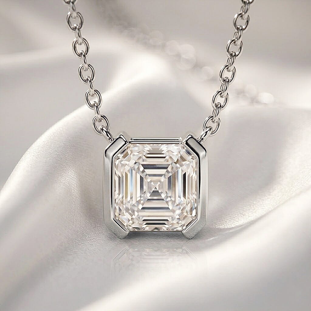 D'Joy - GRA Certified Moissanite Solitaire Necklace (Size - 18) in Rhodium Overlay Sterling Silver 2.00 Ct.