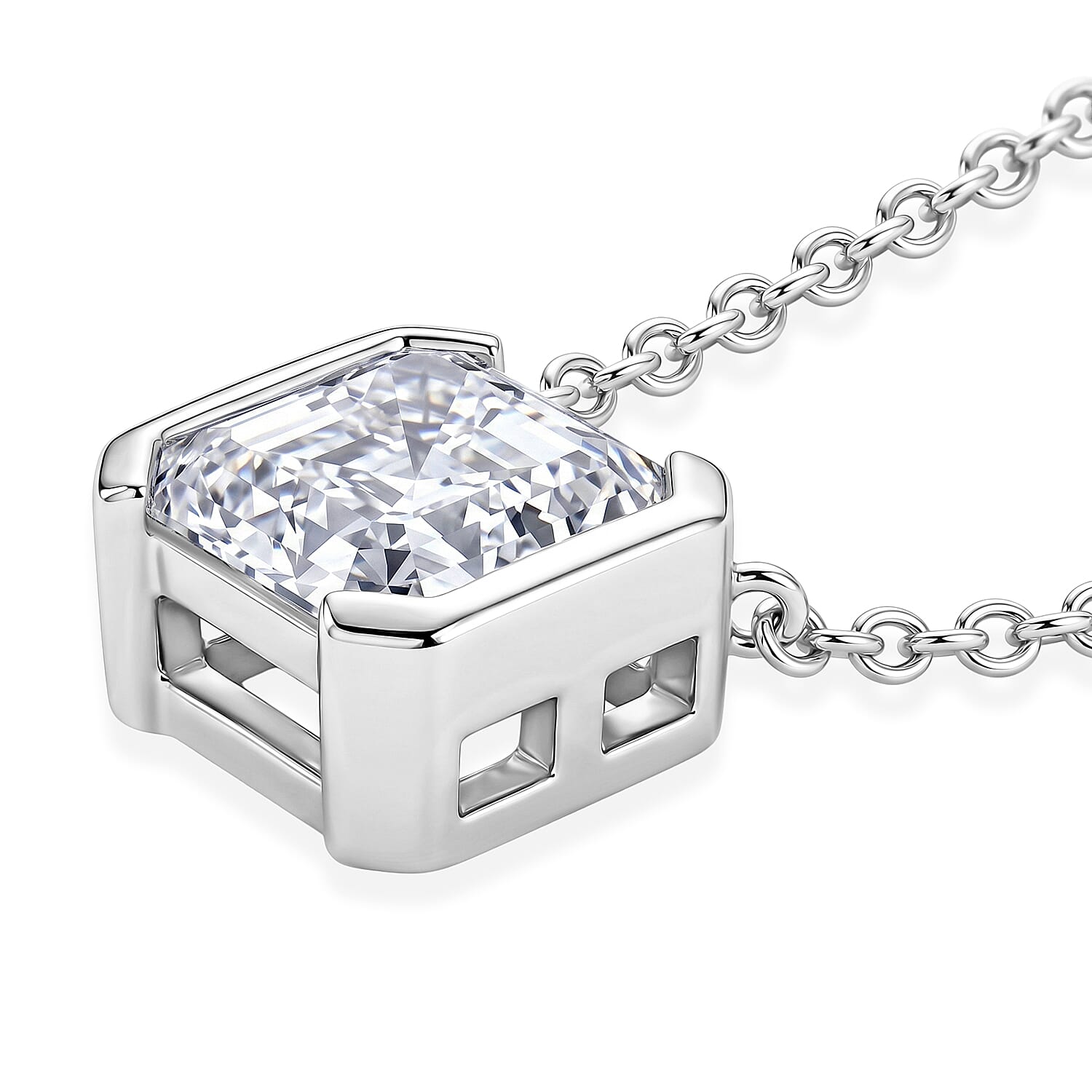 D'Joy - GRA Certified Moissanite Solitaire Necklace (Size - 18) in Rhodium Overlay Sterling Silver 2.00 Ct.