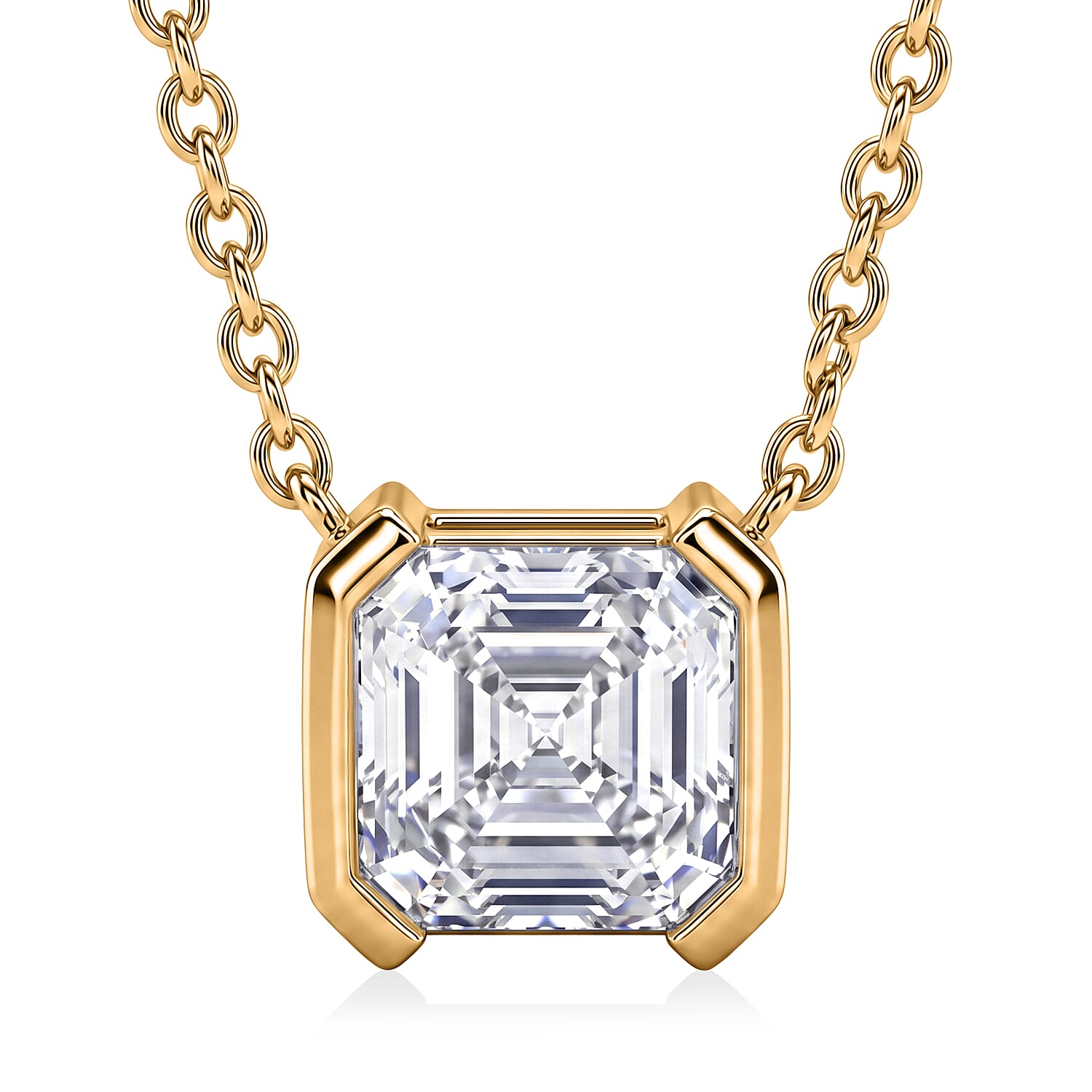 D'Joy - GRA Certified Moissanite Solitaire Necklace (Size - 18) in Yellow Gold Plated Sterling Silver 2.00 Ct.
