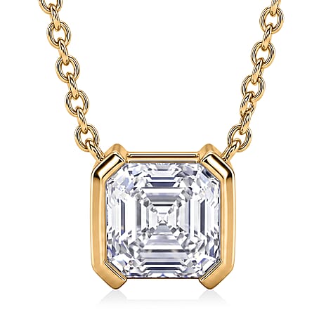 D'Joy - GRA Certified Moissanite Solitaire Necklace (Size - 18) in Yellow Gold Plated Sterling Silver 2.00 Ct.