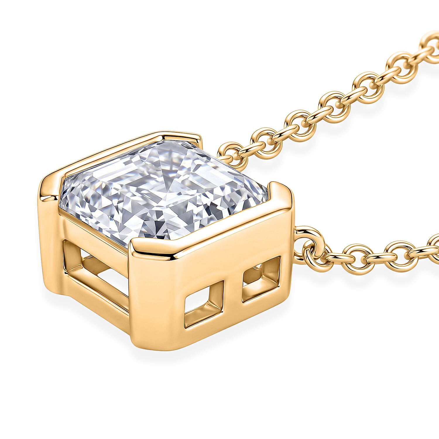 D'Joy - GRA Certified Moissanite Solitaire Necklace (Size - 18) in Yellow Gold Plated Sterling Silver 2.00 Ct.
