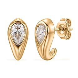D'Joy - GRA Certified Moissanite Solitaire Stud Push Post Earring in Yellow Gold Plated Sterling Silver