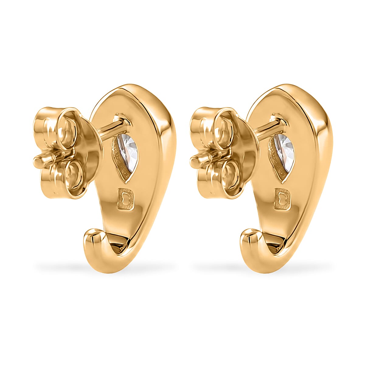 D'Joy - GRA Certified Moissanite Solitaire Stud Push Post Earring in Yellow Gold Plated Sterling Silver